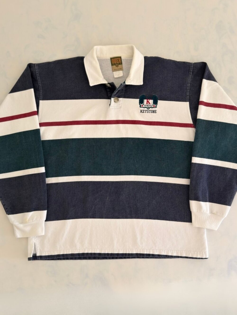 Keystone Powder Vintage Striped Denim Rugby Style Polo Long Sleeve